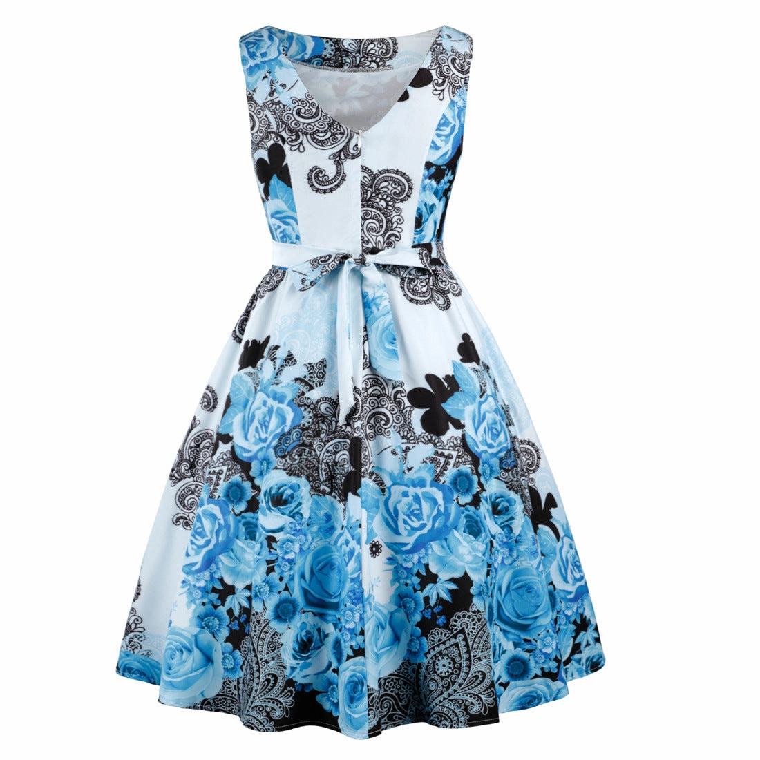 Retro Casual Sleeveless Cotton Knee Length Dress