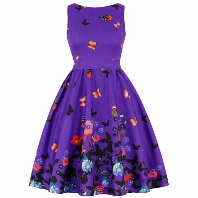 Retro Casual Sleeveless Cotton Knee Length Dress
