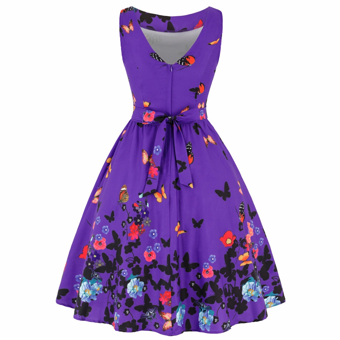 Retro Casual Sleeveless Cotton Knee Length Dress