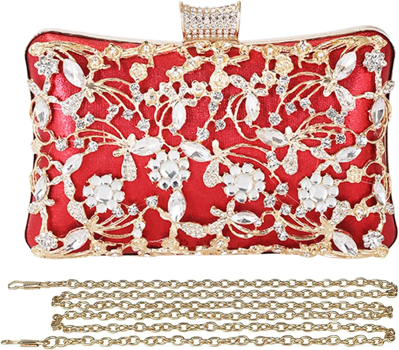 Rhinestone Evening Bag for Women Crystal Clutch Bag Sparkly Sequin Glitter Handbag Floral Shoulder Bag