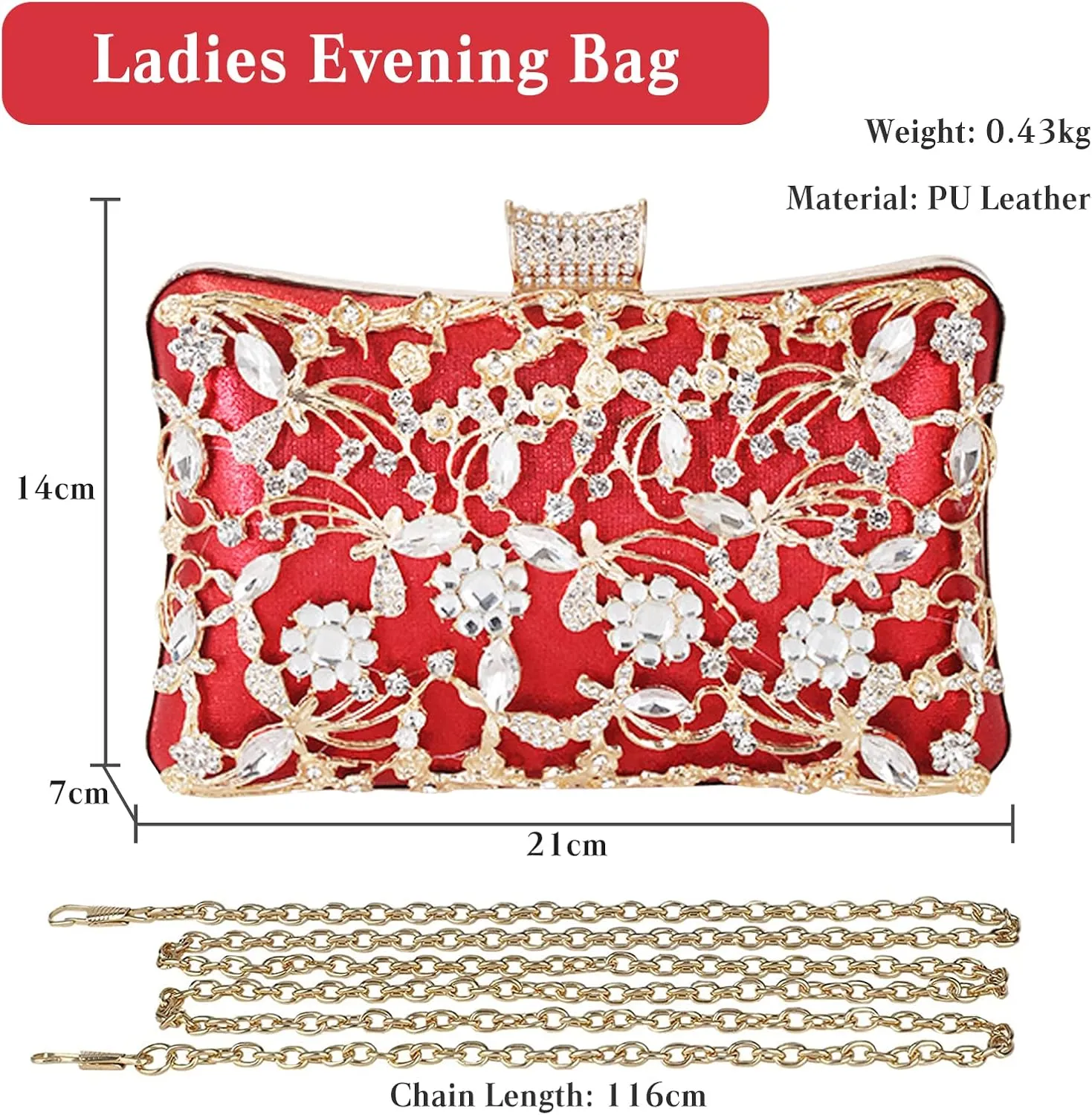 Rhinestone Evening Bag for Women Crystal Clutch Bag Sparkly Sequin Glitter Handbag Floral Shoulder Bag