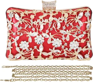 Rhinestone Evening Bag for Women Crystal Clutch Bag Sparkly Sequin Glitter Handbag Floral Shoulder Bag