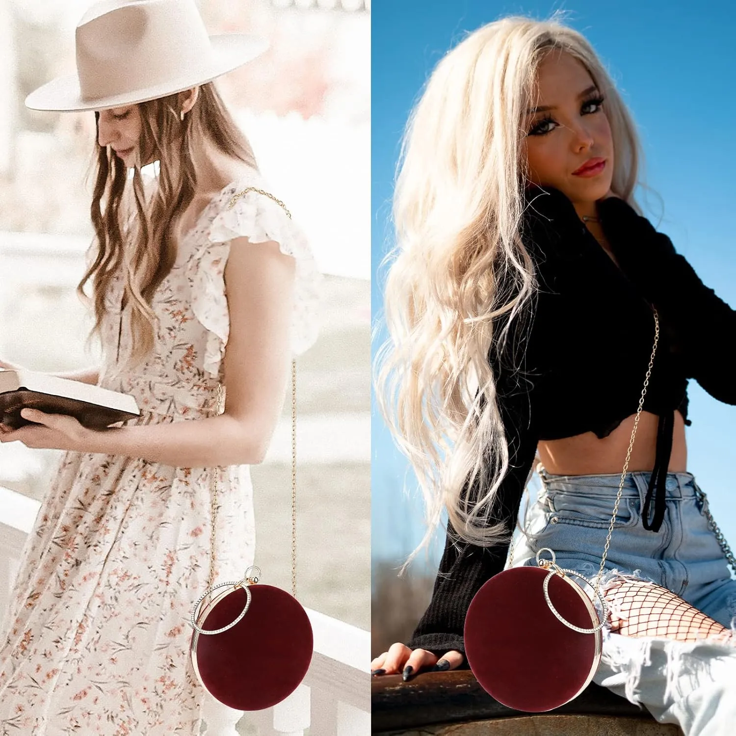 Selighting Round Velvet Clutch Purses for Women Evening Bags Formal Wedding Purse Prom Cocktail Party Clutch Hand Bag