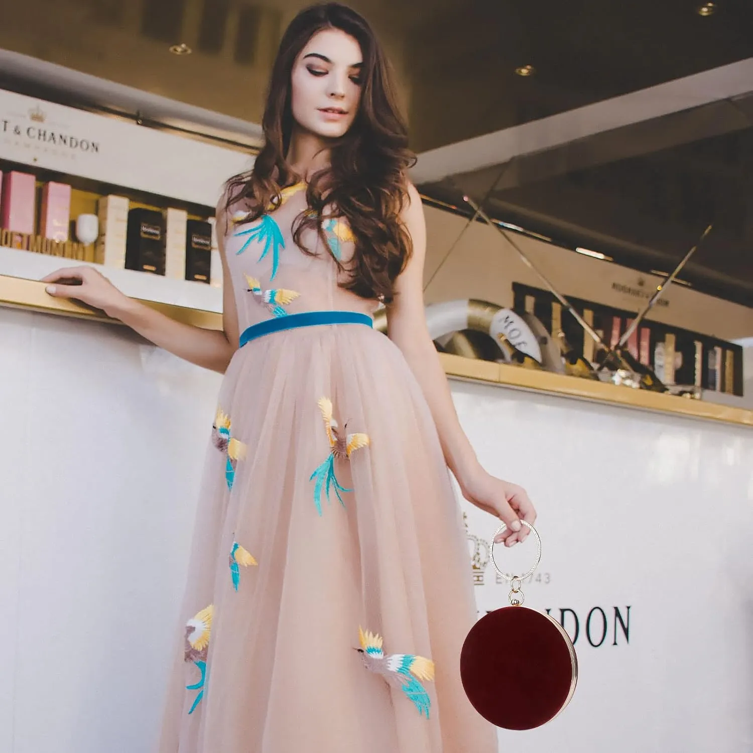 Selighting Round Velvet Clutch Purses for Women Evening Bags Formal Wedding Purse Prom Cocktail Party Clutch Hand Bag
