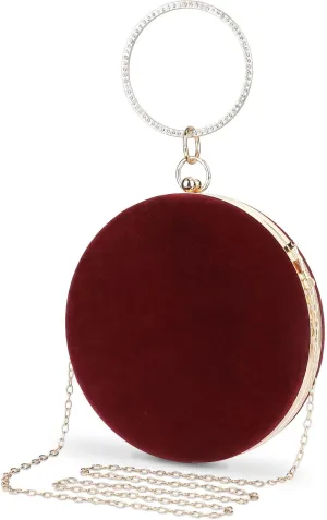 Selighting Round Velvet Clutch Purses for Women Evening Bags Formal Wedding Purse Prom Cocktail Party Clutch Hand Bag