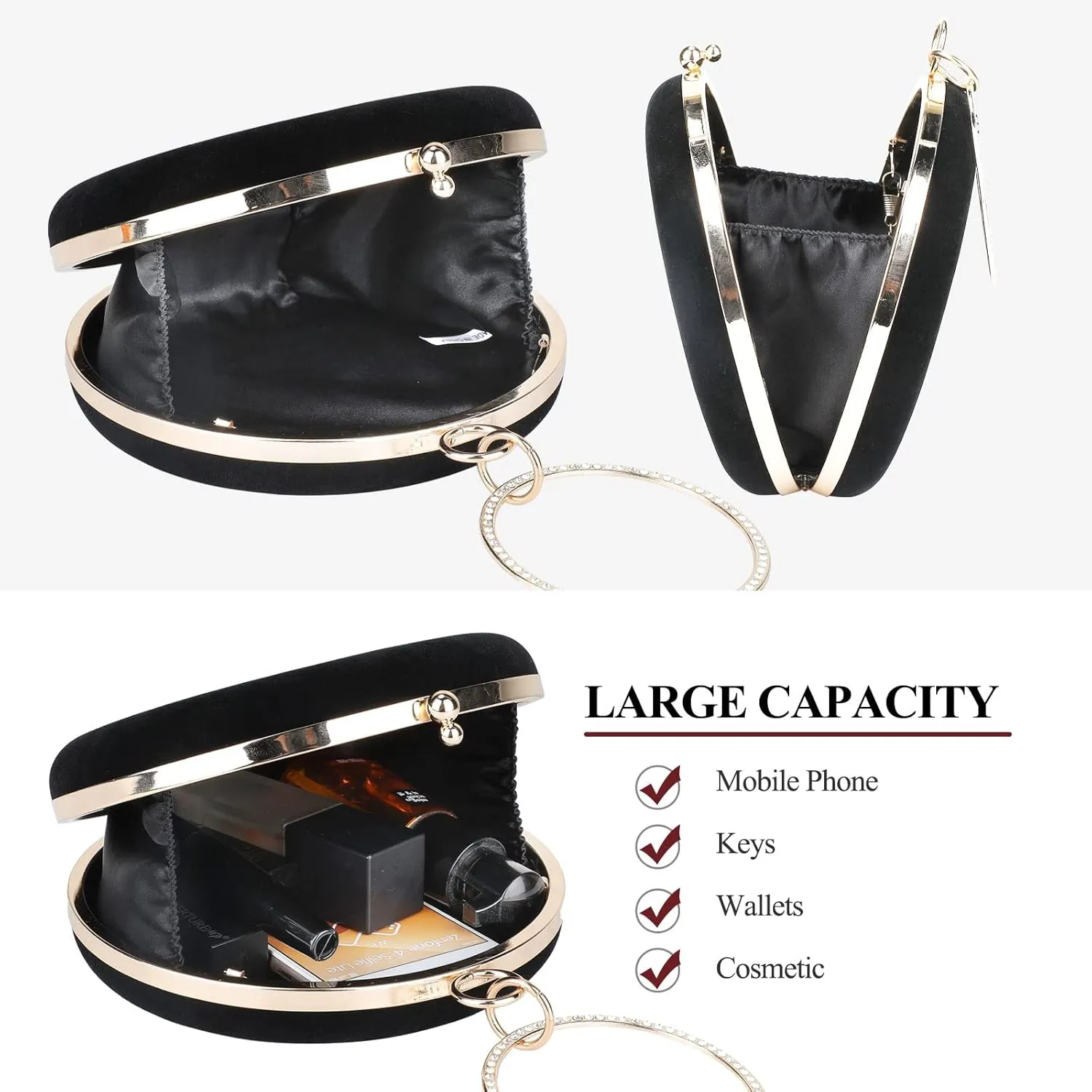 Selighting Round Velvet Clutch Purses for Women Evening Bags Formal Wedding Purse Prom Cocktail Party Clutch Hand Bag