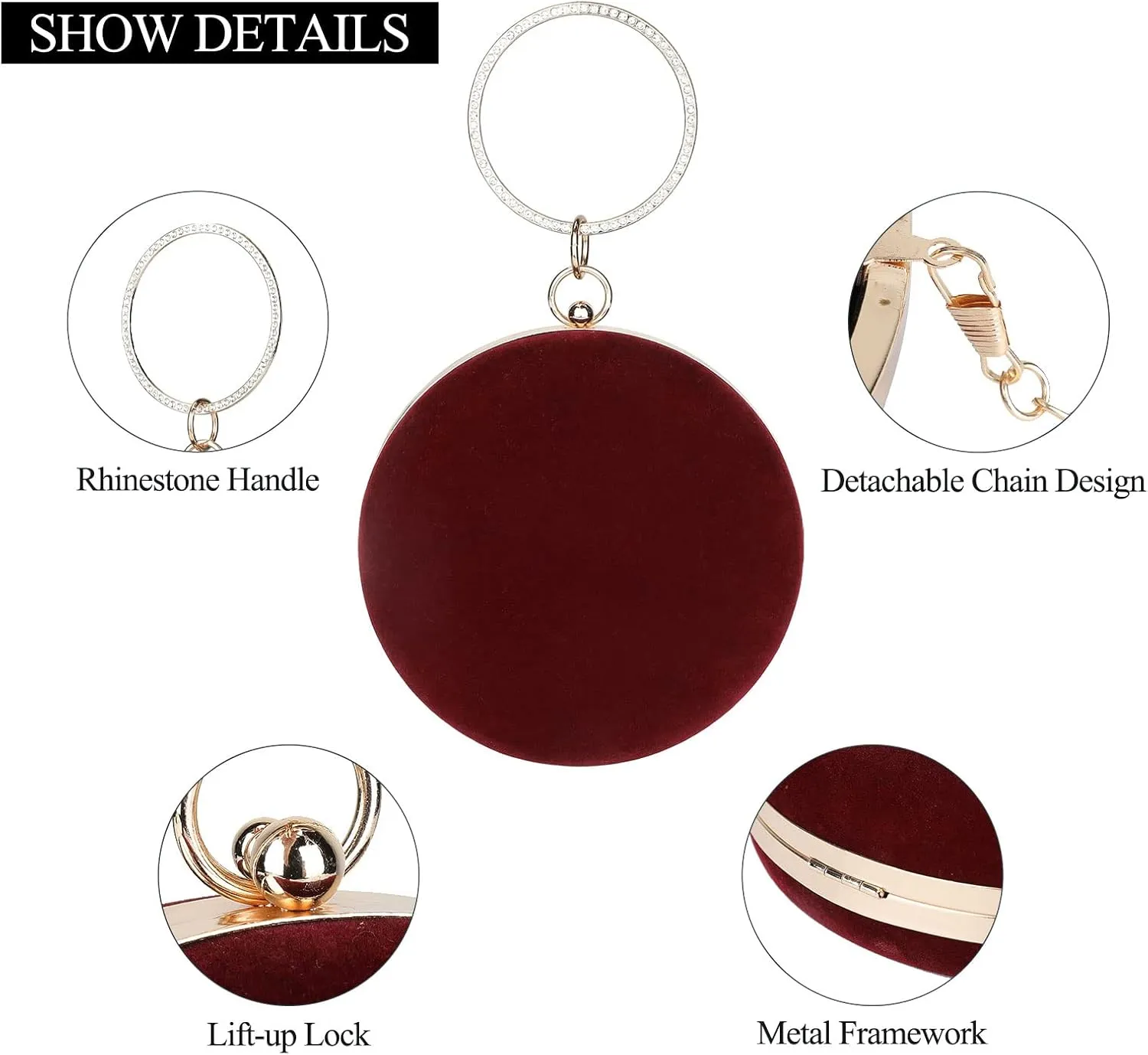 Selighting Round Velvet Clutch Purses for Women Evening Bags Formal Wedding Purse Prom Cocktail Party Clutch Hand Bag