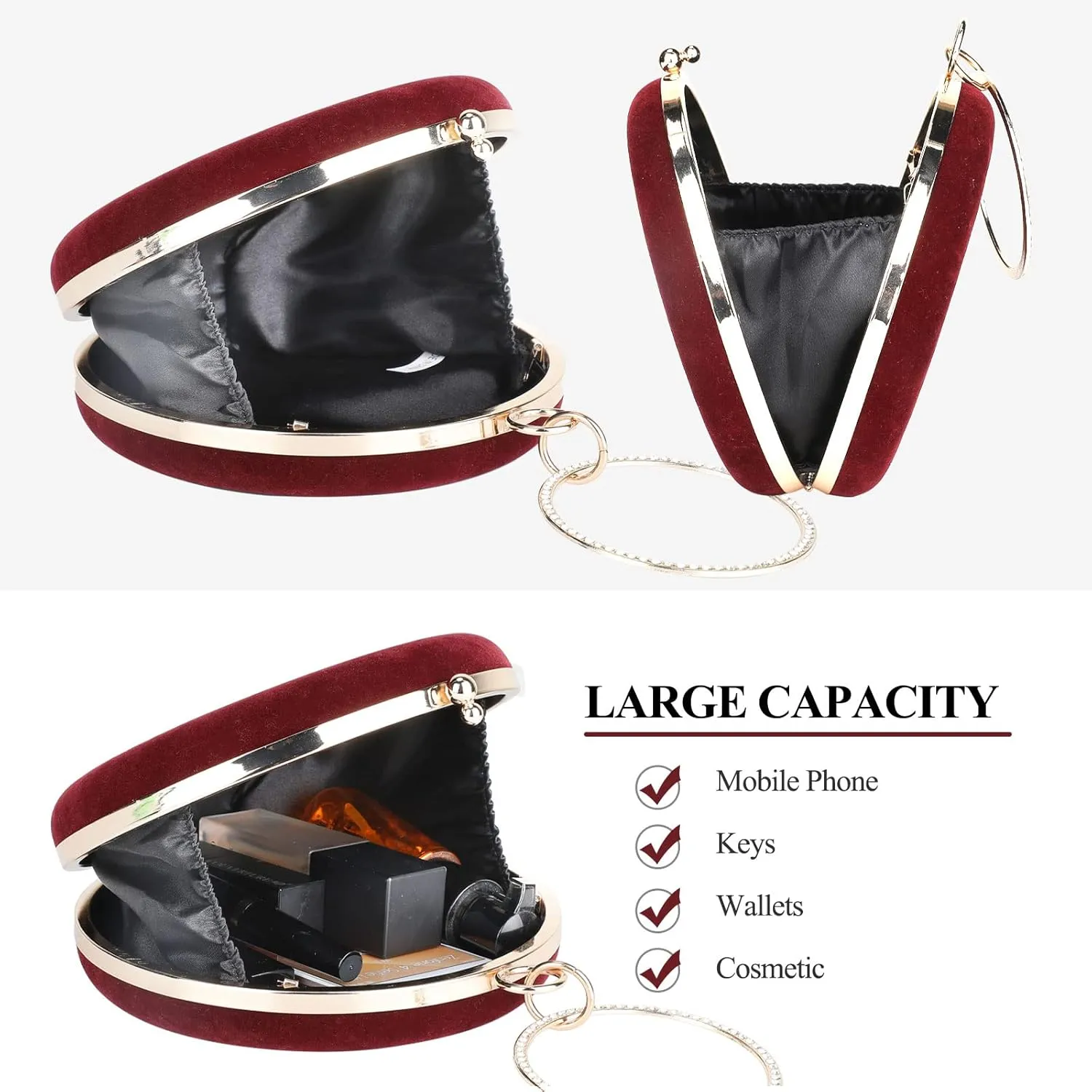Selighting Round Velvet Clutch Purses for Women Evening Bags Formal Wedding Purse Prom Cocktail Party Clutch Hand Bag