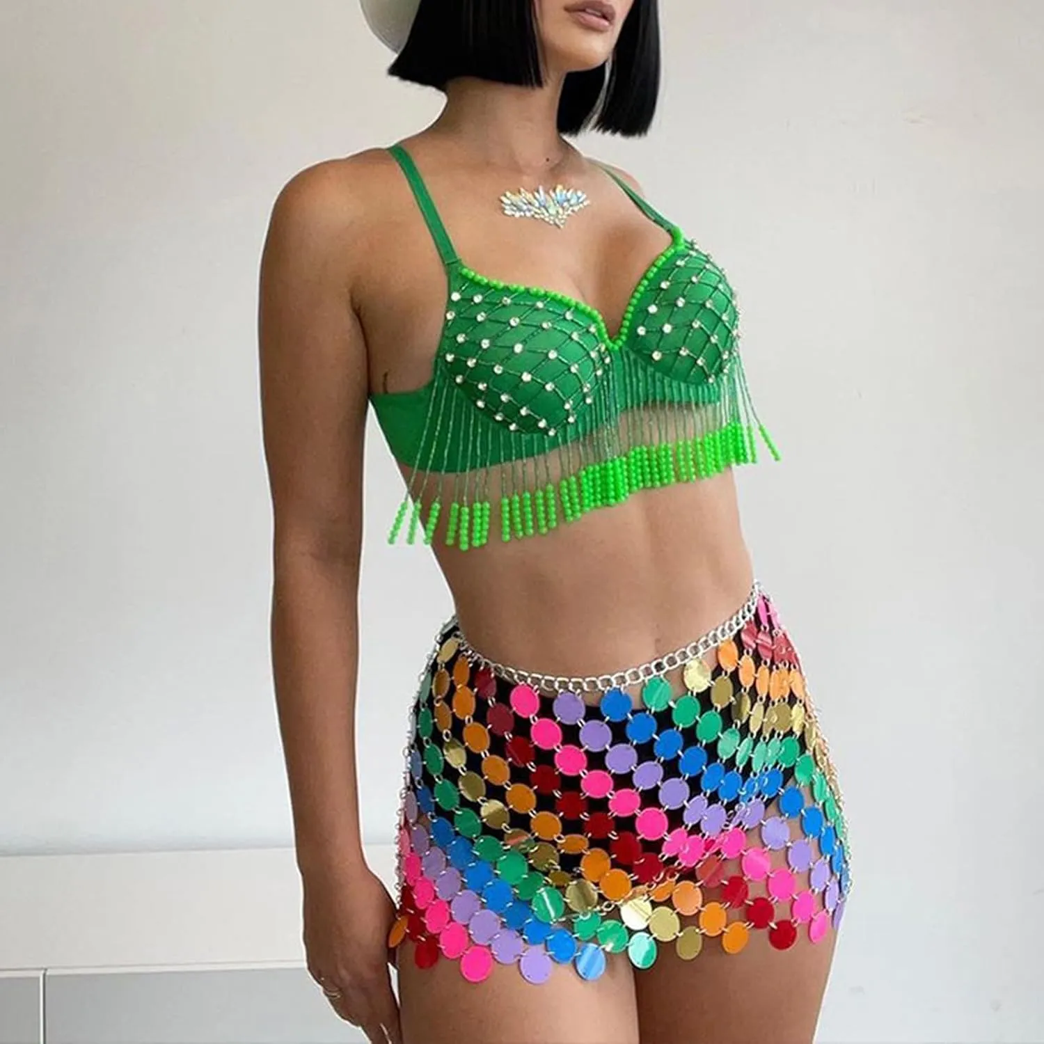 Sequin Skirt for Women Sheer See Through Club Outfits Bodycon Sexy Sparkly Glitter Shiny Skirt Mini Night Out Party