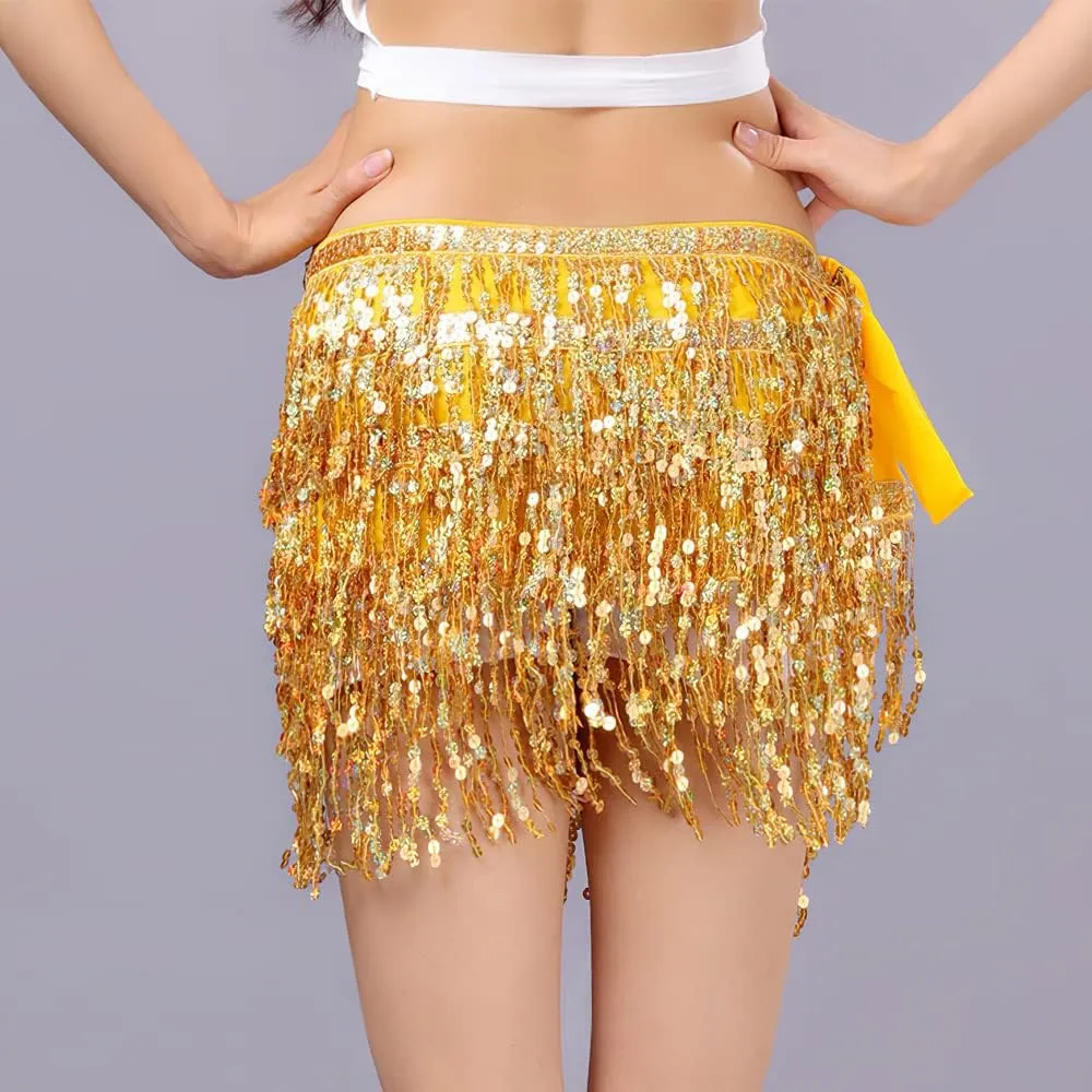 Sequin Skirt - Sequin Skirt for Women Fringe Skirt Belly Dance Rave Disco Cowgirl Sparkle Skirt, with Sunglasses   Boa