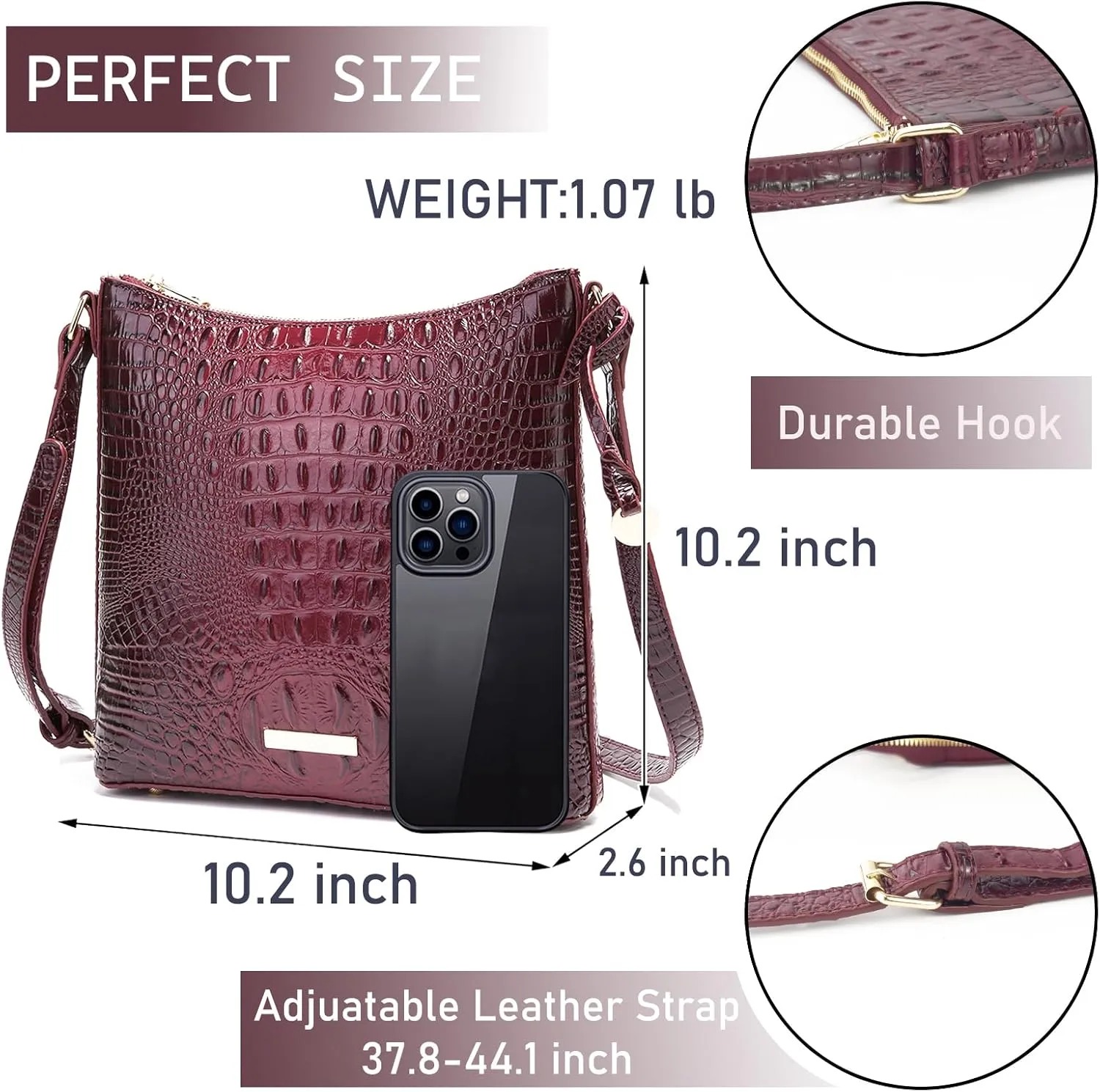 Shoulder Crocodile Flat Handbags for Women trendy Ladies Shoulder Bag Embossed Pattern Leather Crossbody Purse