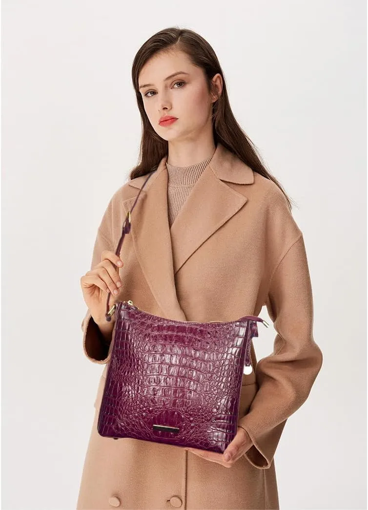 Shoulder Crocodile Flat Handbags for Women trendy Ladies Shoulder Bag Embossed Pattern Leather Crossbody Purse