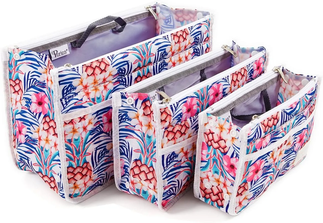 Signature Purse Organizer Insert with Handles & 13 Pockets - 3 Sizes (White Pineapple, Large)