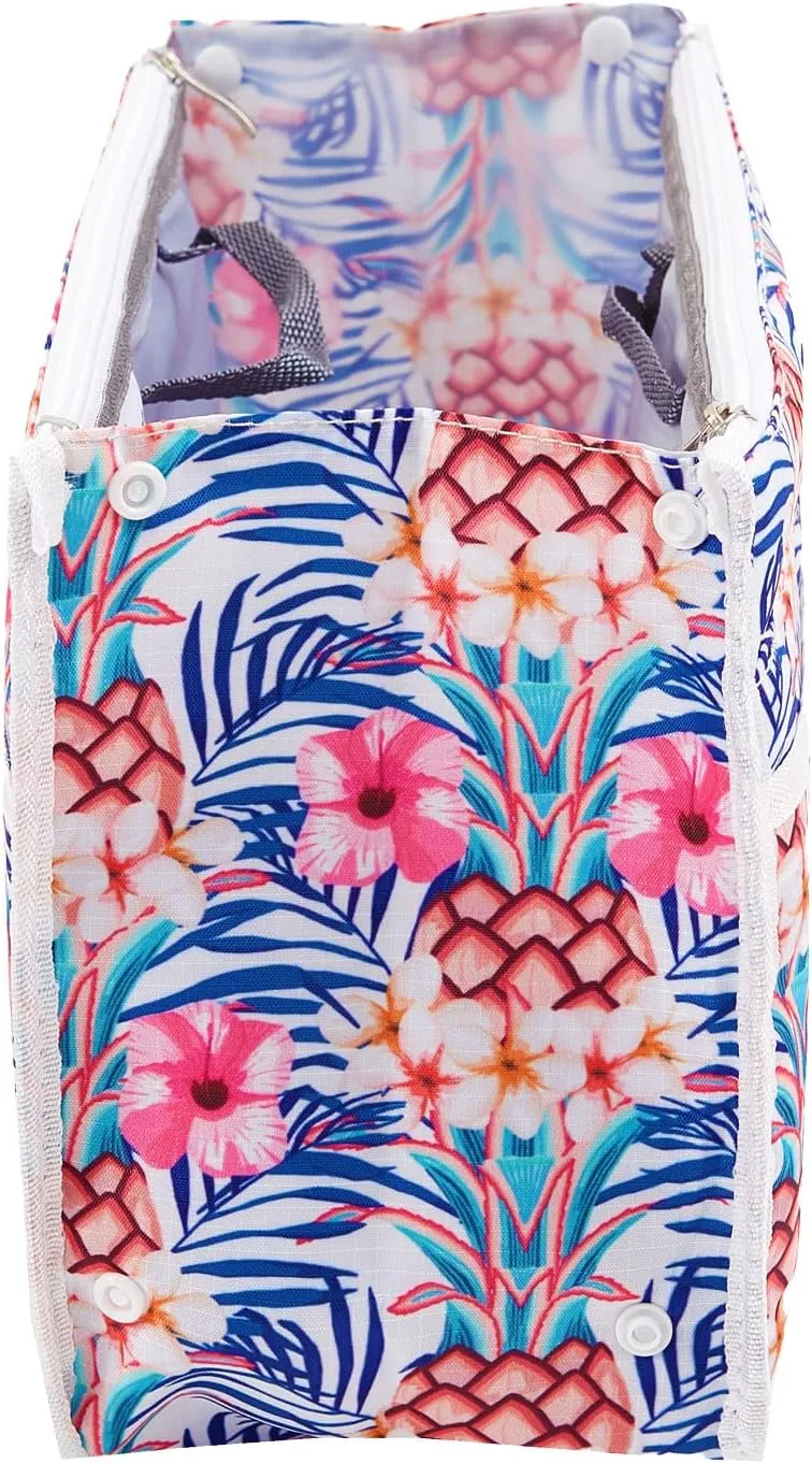 Signature Purse Organizer Insert with Handles & 13 Pockets - 3 Sizes (White Pineapple, Large)