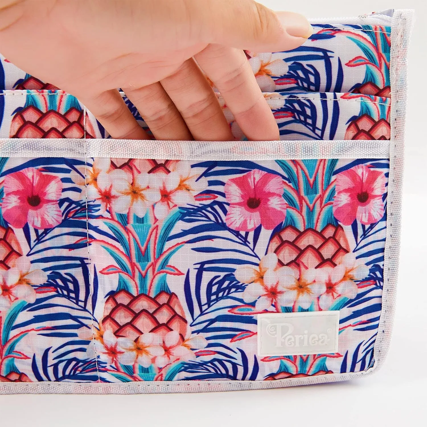 Signature Purse Organizer Insert with Handles & 13 Pockets - 3 Sizes (White Pineapple, Large)