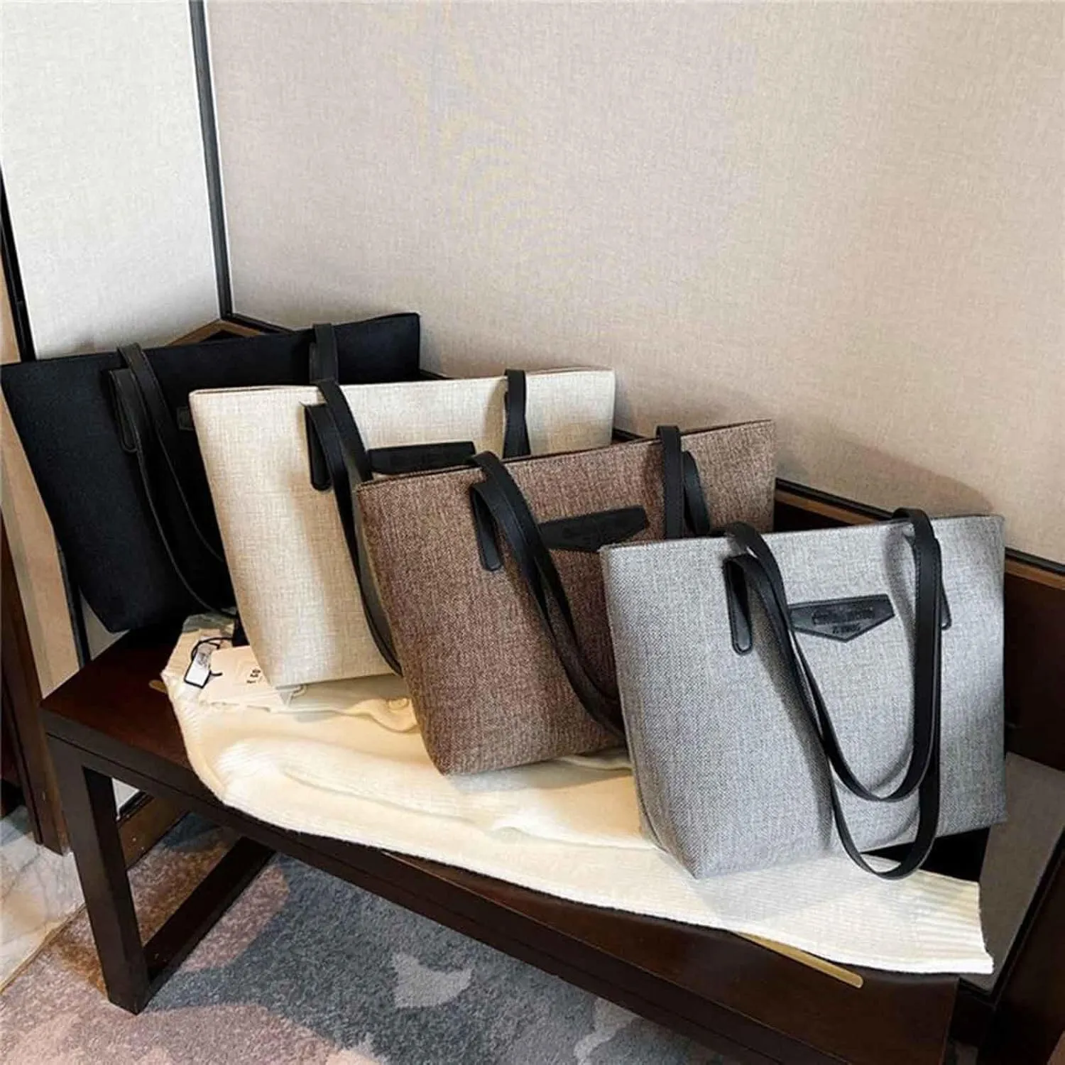 Single Shoulder Bag Women's Bags 2025 New Korean Version Cotton And Linen Large Capacity Casual (White, One Size)