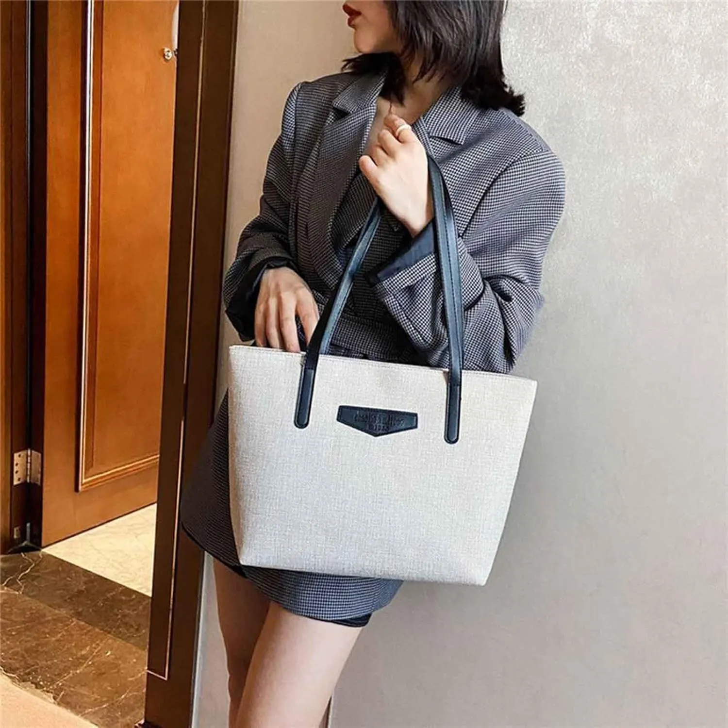 Single Shoulder Bag Women's Bags 2025 New Korean Version Cotton And Linen Large Capacity Casual (White, One Size)