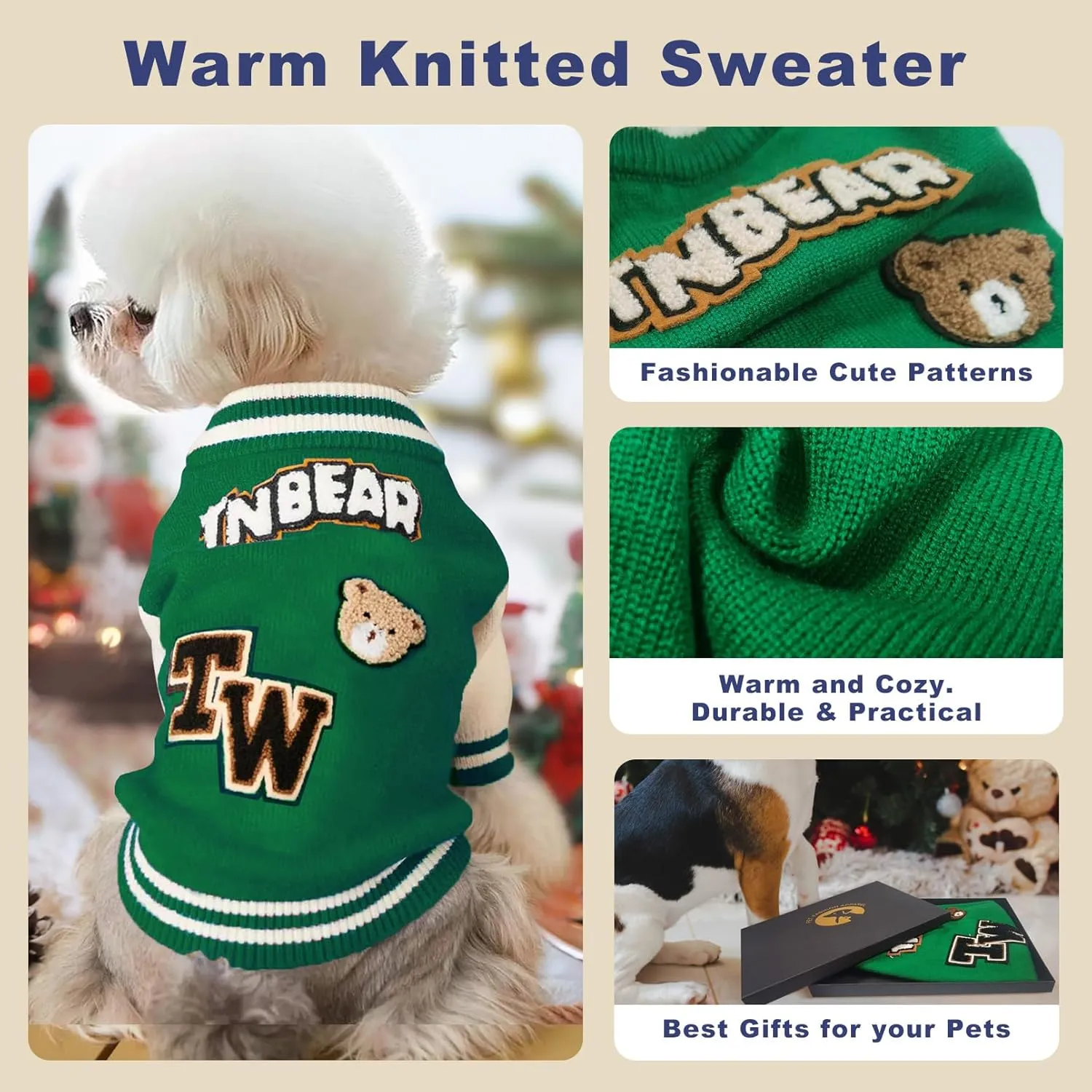 Small Puppy Sweater, Warm Pet Sweater, Cute Knitted Classic Dog Sweaters for Small Dogs, Dog Sweatshirt Clothes Coat Apparel (L)