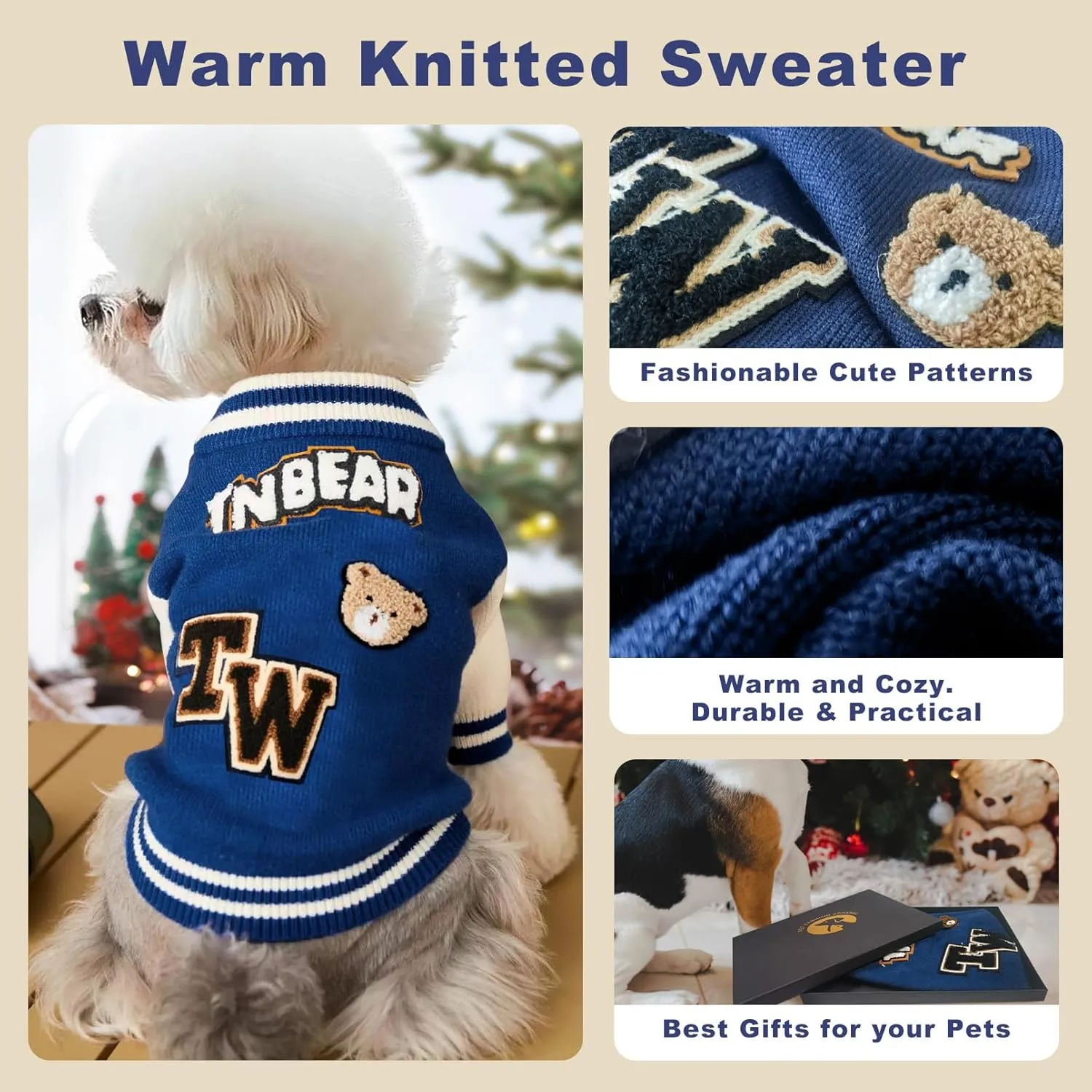 Small Puppy Sweater, Warm Pet Sweater, Cute Knitted Classic Dog Sweaters for Small Dogs, Dog Sweatshirt Clothes Coat Apparel (L)