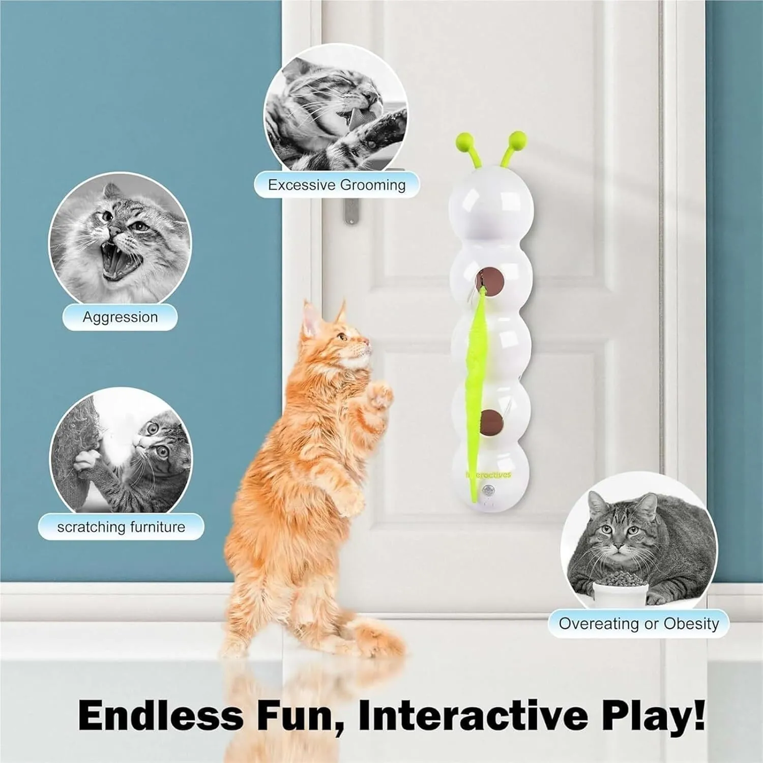 Smart Motion Cat Toy with Worm Design, Happy Luna Cat Toy, for Hunting, Jumping, and Interactive Play(2 PCS)