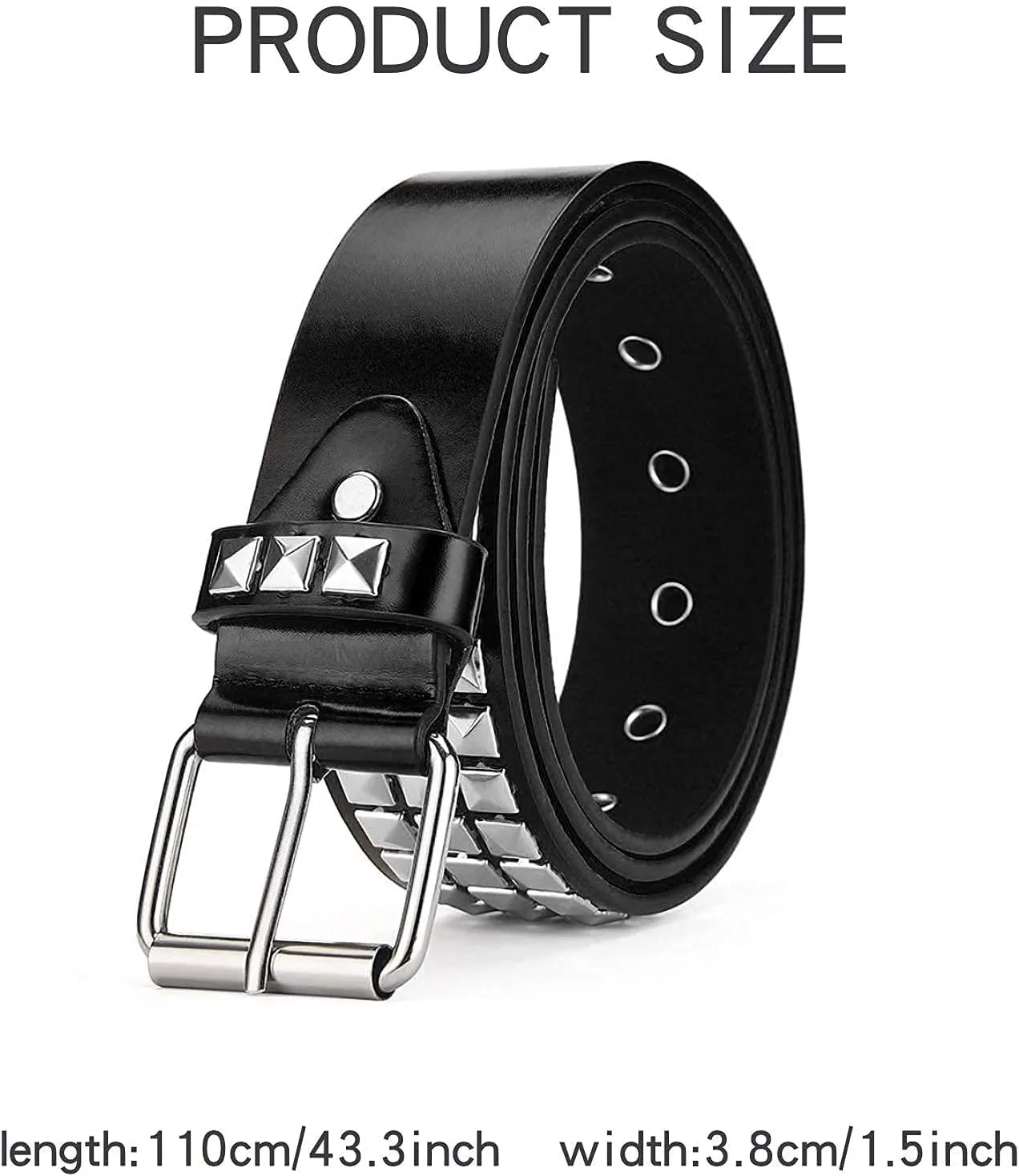Studded Belt, Metal Punk Rock Rivet belt with Bright Pyramid Studded for Women Men