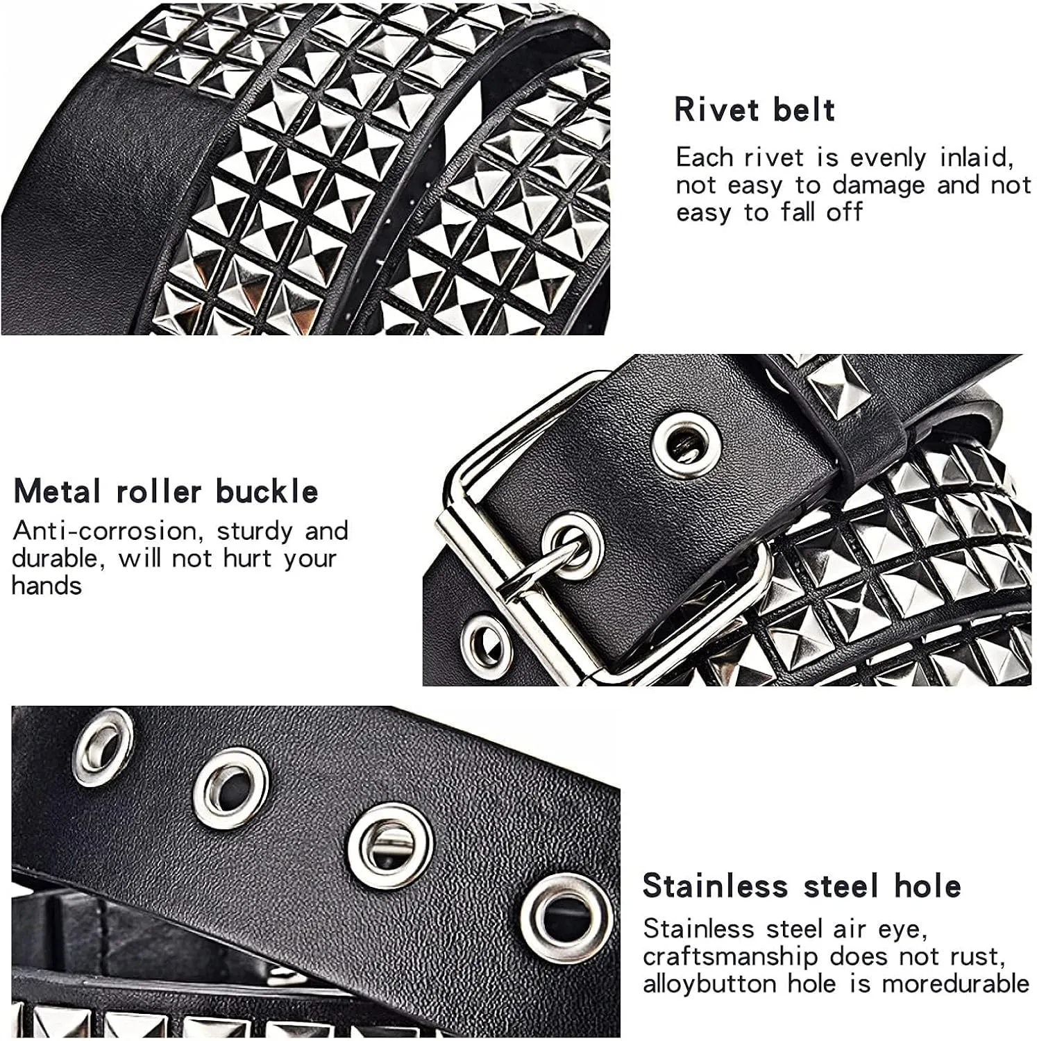Studded Belt, Metal Punk Rock Rivet belt with Bright Pyramid Studded for Women Men