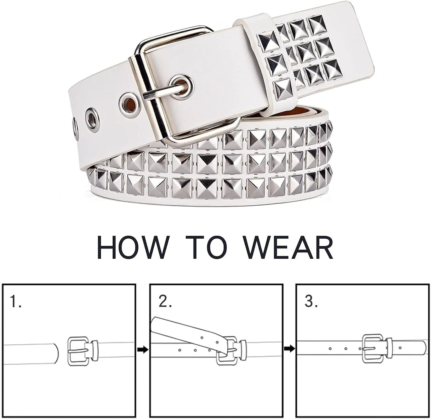 Studded Belt, Metal Punk Rock Rivet belt with Bright Pyramid Studded for Women Men