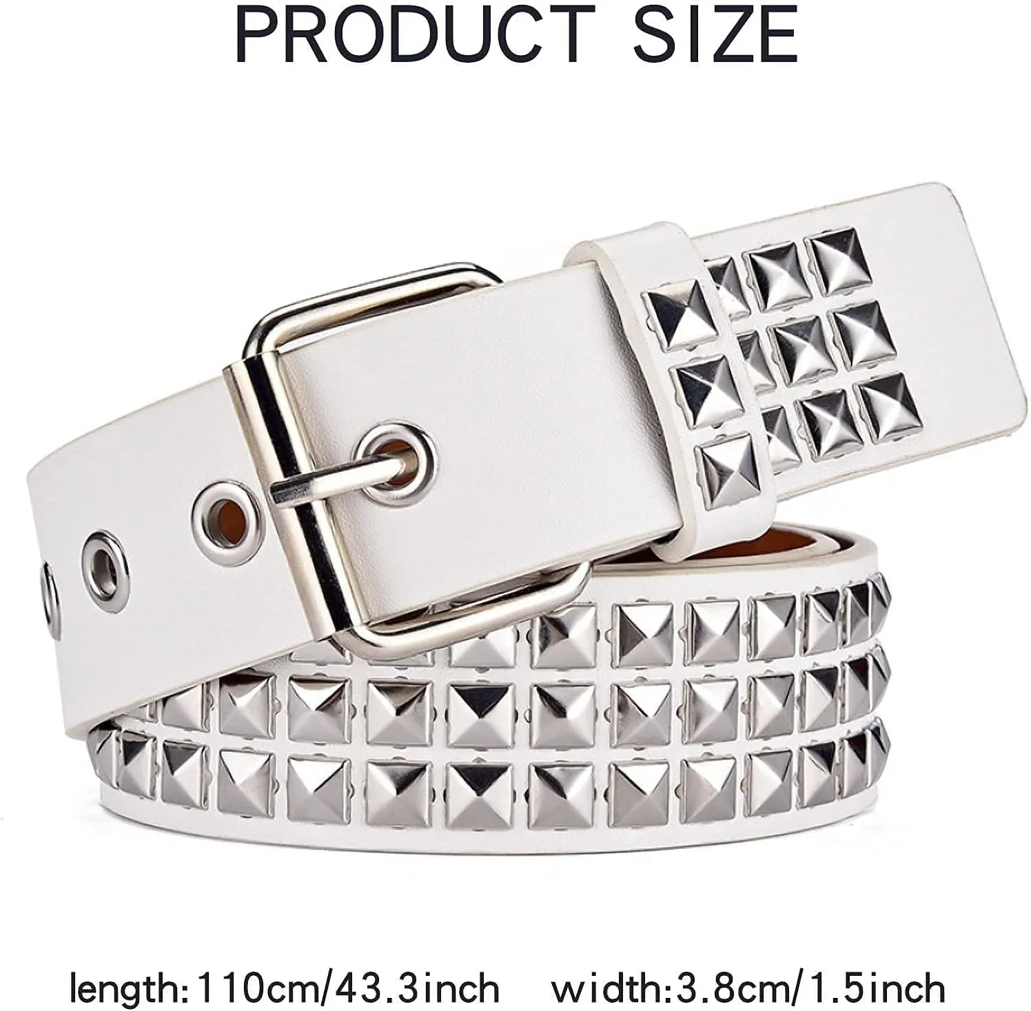 Studded Belt, Metal Punk Rock Rivet belt with Bright Pyramid Studded for Women Men