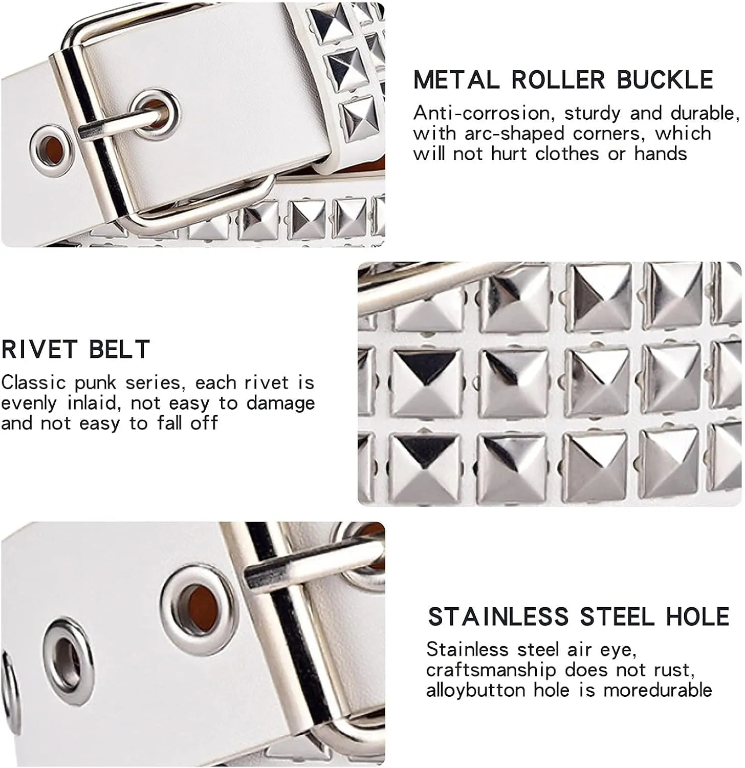 Studded Belt, Metal Punk Rock Rivet belt with Bright Pyramid Studded for Women Men