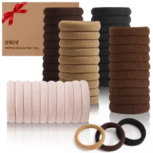 SYGY Hair Tie, 100PCS Hair Ties for Thick Thin Hair, Seamless Cotton Hair Bands, No Damage for Women, Soft Hair Accessories Ponytail Holders, Brown Color