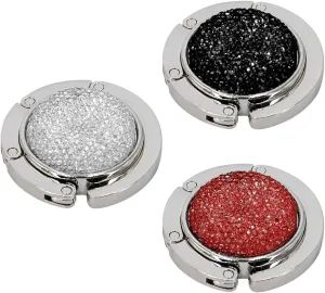 TANOSII Foldable Purse Hook Floding Handbag Hanger Bling Rhinestone Bag Holder for Table Desk 3 PCS Black White Red