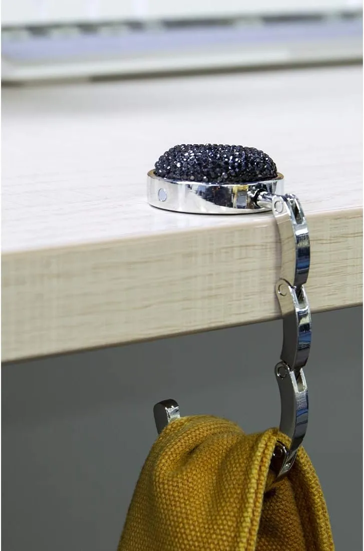TANOSII Foldable Purse Hook Floding Handbag Hanger Bling Rhinestone Bag Holder for Table Desk 3 PCS Black White Red