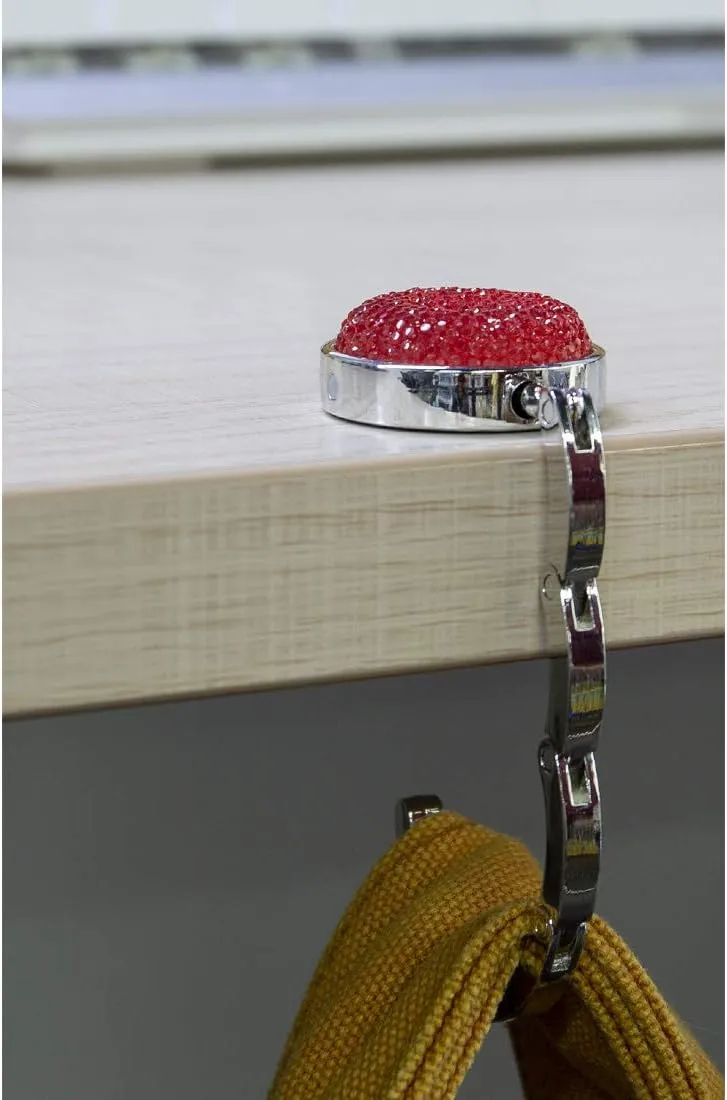 TANOSII Foldable Purse Hook Floding Handbag Hanger Bling Rhinestone Bag Holder for Table Desk 3 PCS Black White Red