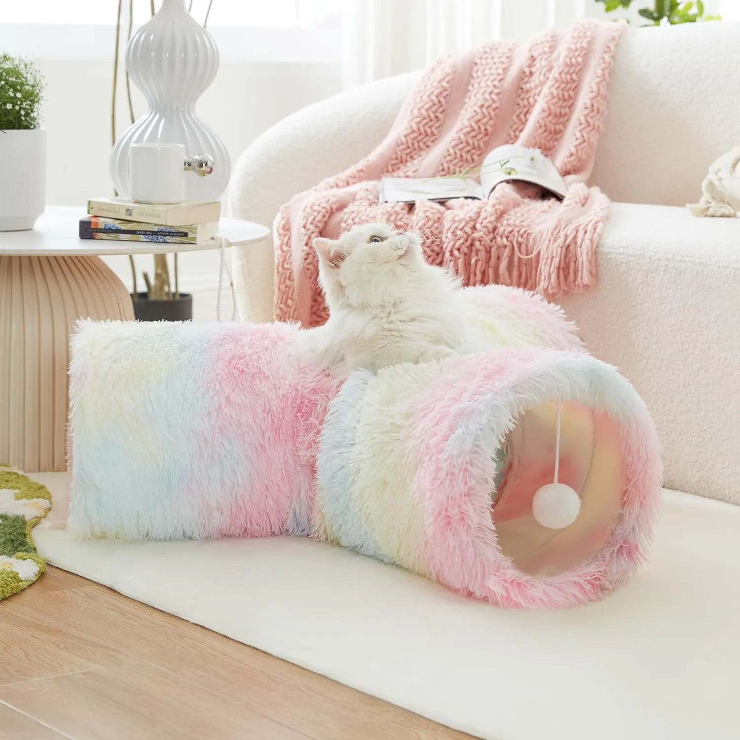 Tempcore Plush Pet Cat Tunnel Tube Cat Toys 3 Way Collapsible, Tunnels for Indoor CatsKitty Tunnel Bored Pet Toys Peek Hole Ball Puppy, Kitty, Kitten, Rabbit Rainbow