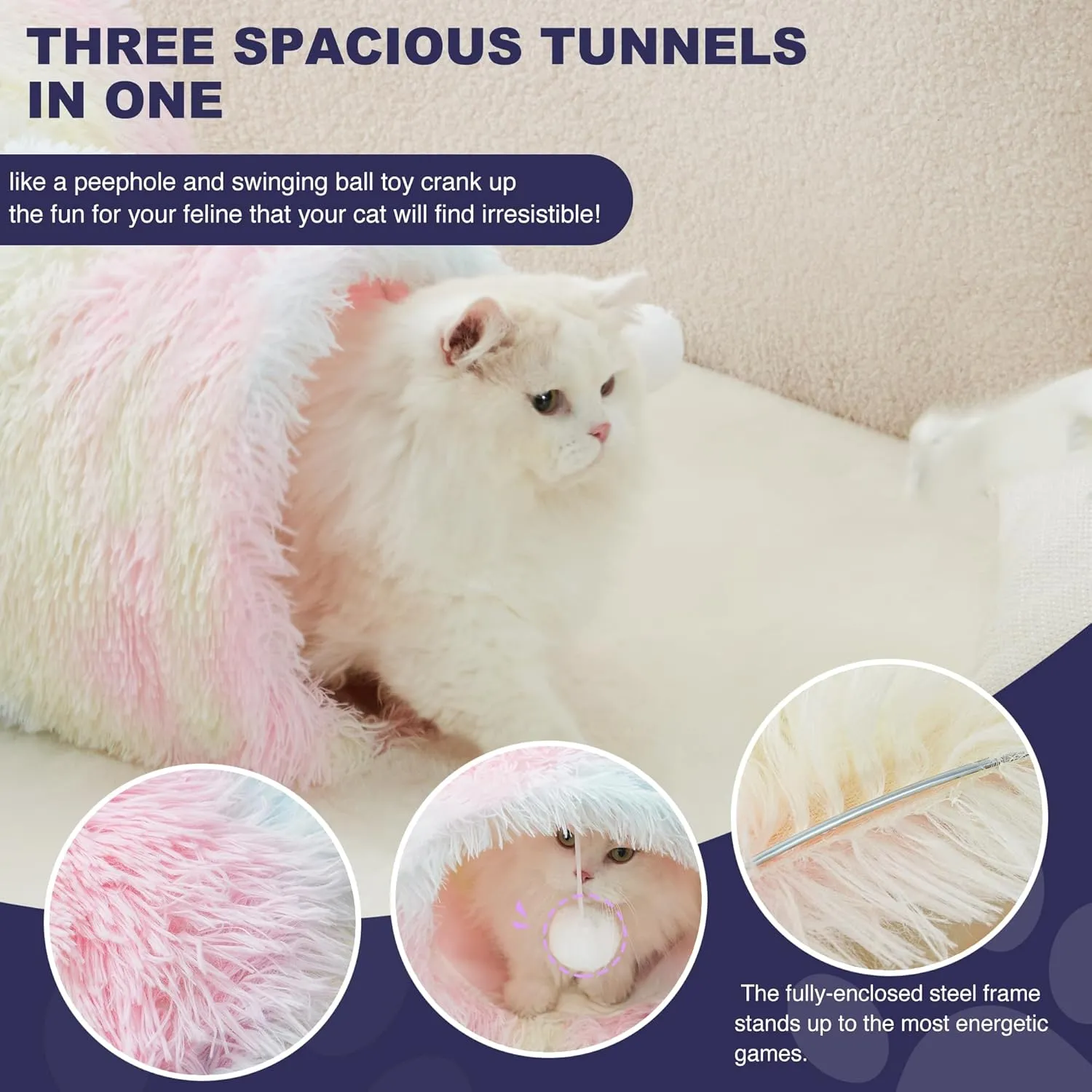 Tempcore Plush Pet Cat Tunnel Tube Cat Toys 3 Way Collapsible, Tunnels for Indoor CatsKitty Tunnel Bored Pet Toys Peek Hole Ball Puppy, Kitty, Kitten, Rabbit Rainbow