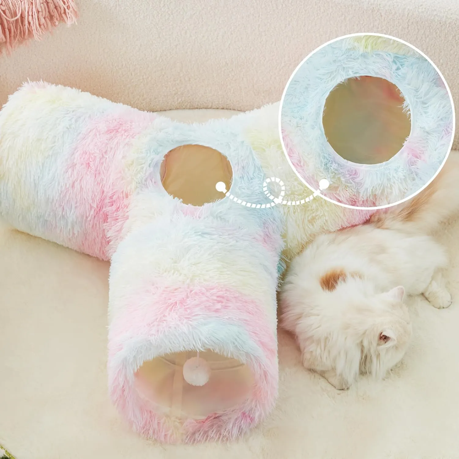 Tempcore Plush Pet Cat Tunnel Tube Cat Toys 3 Way Collapsible, Tunnels for Indoor CatsKitty Tunnel Bored Pet Toys Peek Hole Ball Puppy, Kitty, Kitten, Rabbit Rainbow