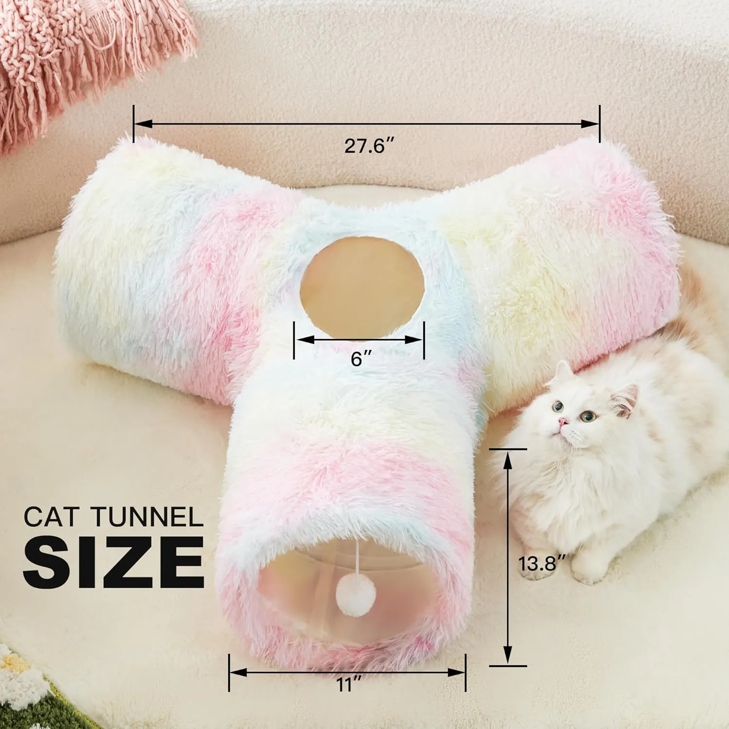 Tempcore Plush Pet Cat Tunnel Tube Cat Toys 3 Way Collapsible, Tunnels for Indoor CatsKitty Tunnel Bored Pet Toys Peek Hole Ball Puppy, Kitty, Kitten, Rabbit Rainbow