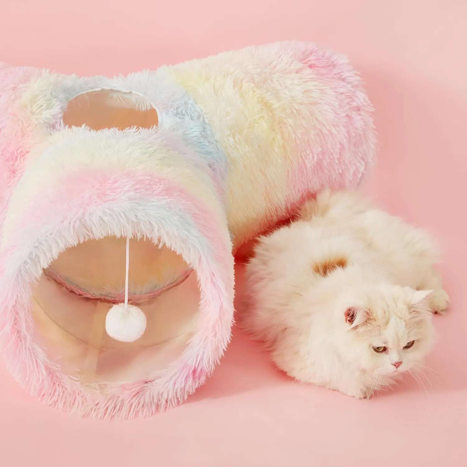 Tempcore Plush Pet Cat Tunnel Tube Cat Toys 3 Way Collapsible, Tunnels for Indoor CatsKitty Tunnel Bored Pet Toys Peek Hole Ball Puppy, Kitty, Kitten, Rabbit Rainbow