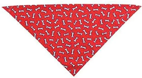 Top Performance 22" Square Dog Bandanas 9 Dog Pattern Theme Designs to Choose Colorful Flair (Red Bones)
