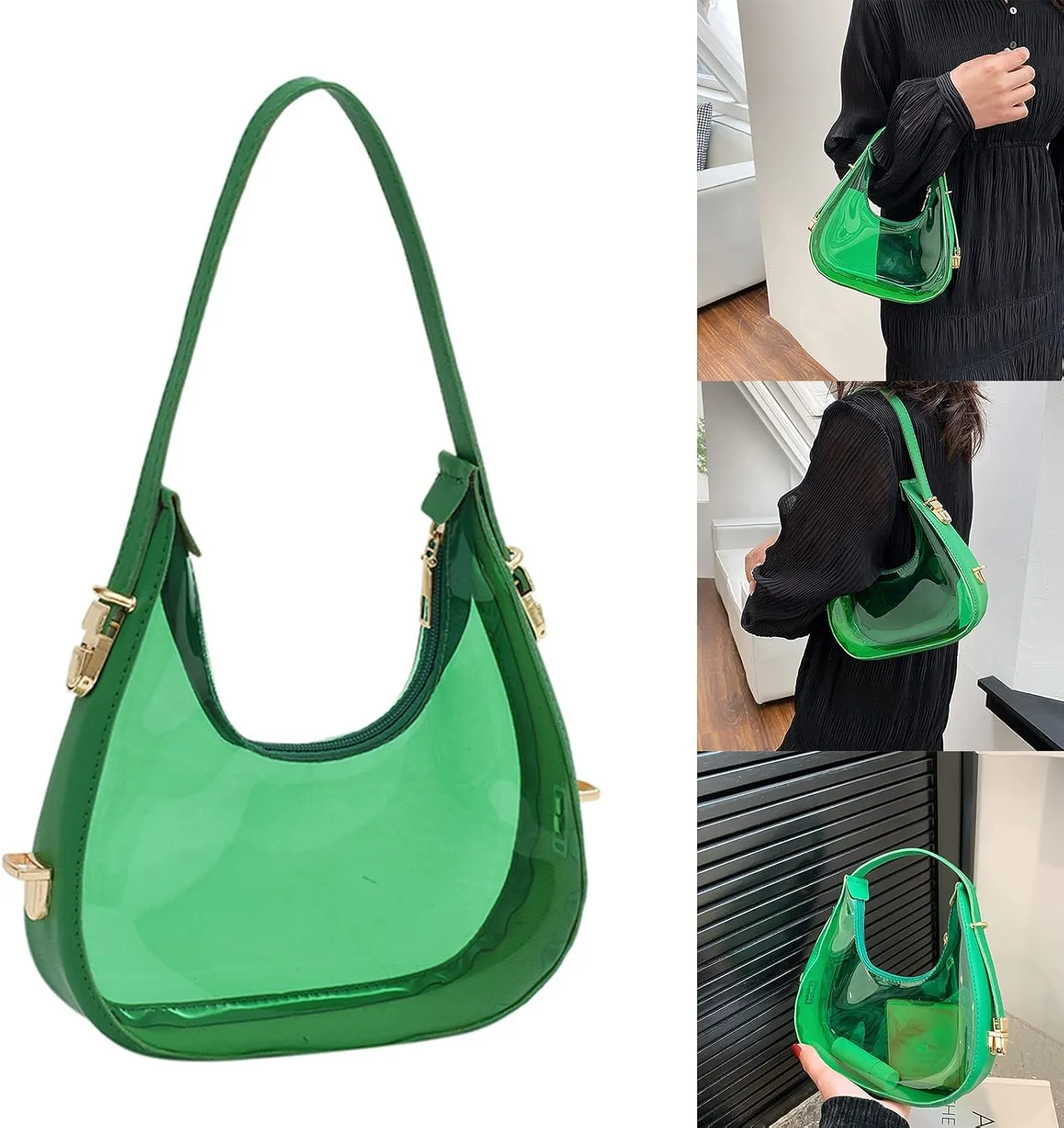 Transparent Clear Jelly Underarm Bag Shoulder Bag for Women Luxury Purses and Handbags Sactchel Bag