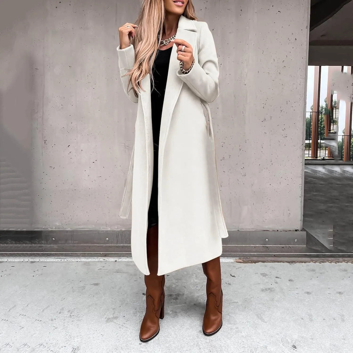 Trench Coat Sleeve Casual Fuzzy Jacket Loose Fitting Warm Winter Outwear Fashion Lapel Jacket Hooded Trench Coat