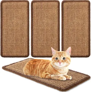 Tuanse 4 PCS Cat Scratcher Mat, 15.7 x 7.8 Inches Sisal Cat Scratching Pad, Horizontal Floor Scratching Pad Rug with Adhesive Loop Tape for Protect Couch and Carpets(Brown)