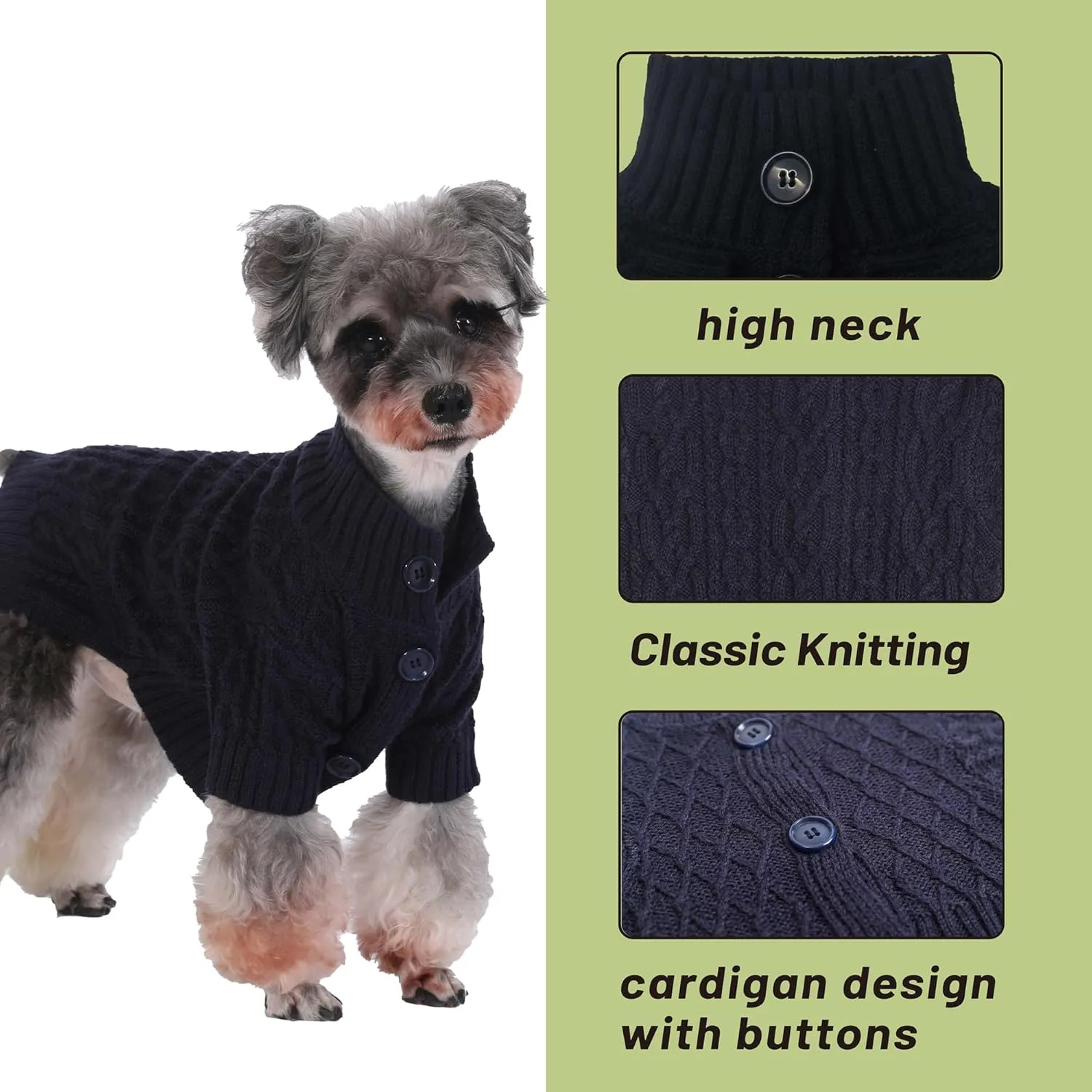 Turtleneck Knitted Dog Sweater Winter Coat Apparel Classic Knit Pet Clothes (Light Navy XS)