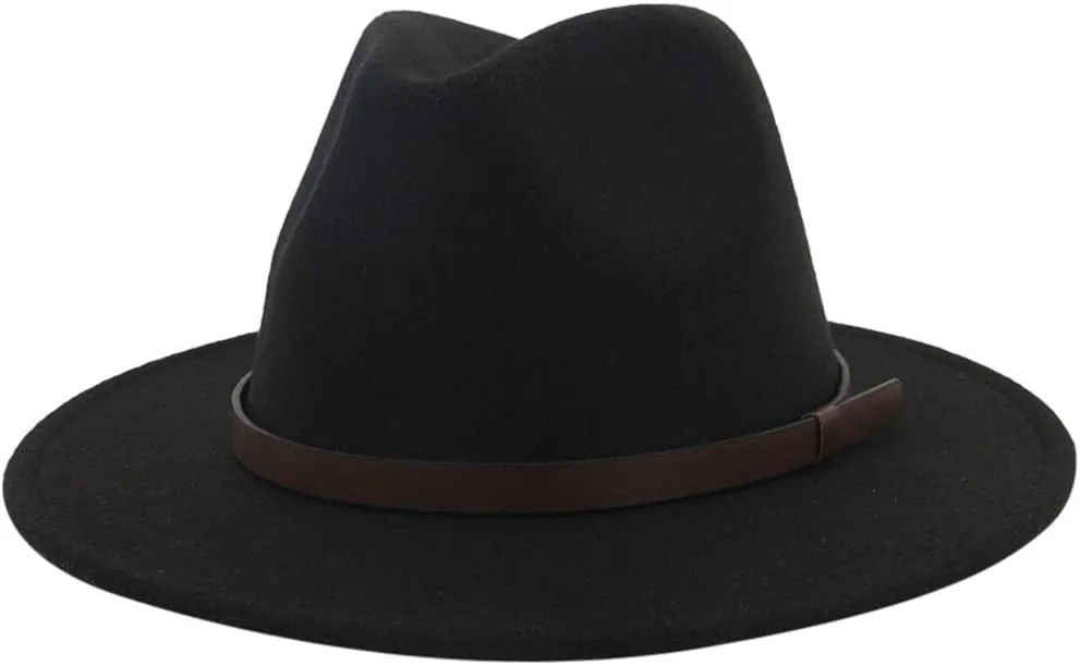 Unisex Fedora Wide Brim Hat Retro Strap Classic Faux Cowboy Sun Party Plain Hats Pinch Front Solid Glant Floppy Punama Hat