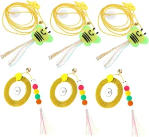 UPKOCH 6pcs Retractable Teaser Cat Door Hanging for Indoor Cats Interactive Kitten Play with Elastic Ropes Engaging Bee Caterpillar Designs Promotes Exercise and Self Amusement