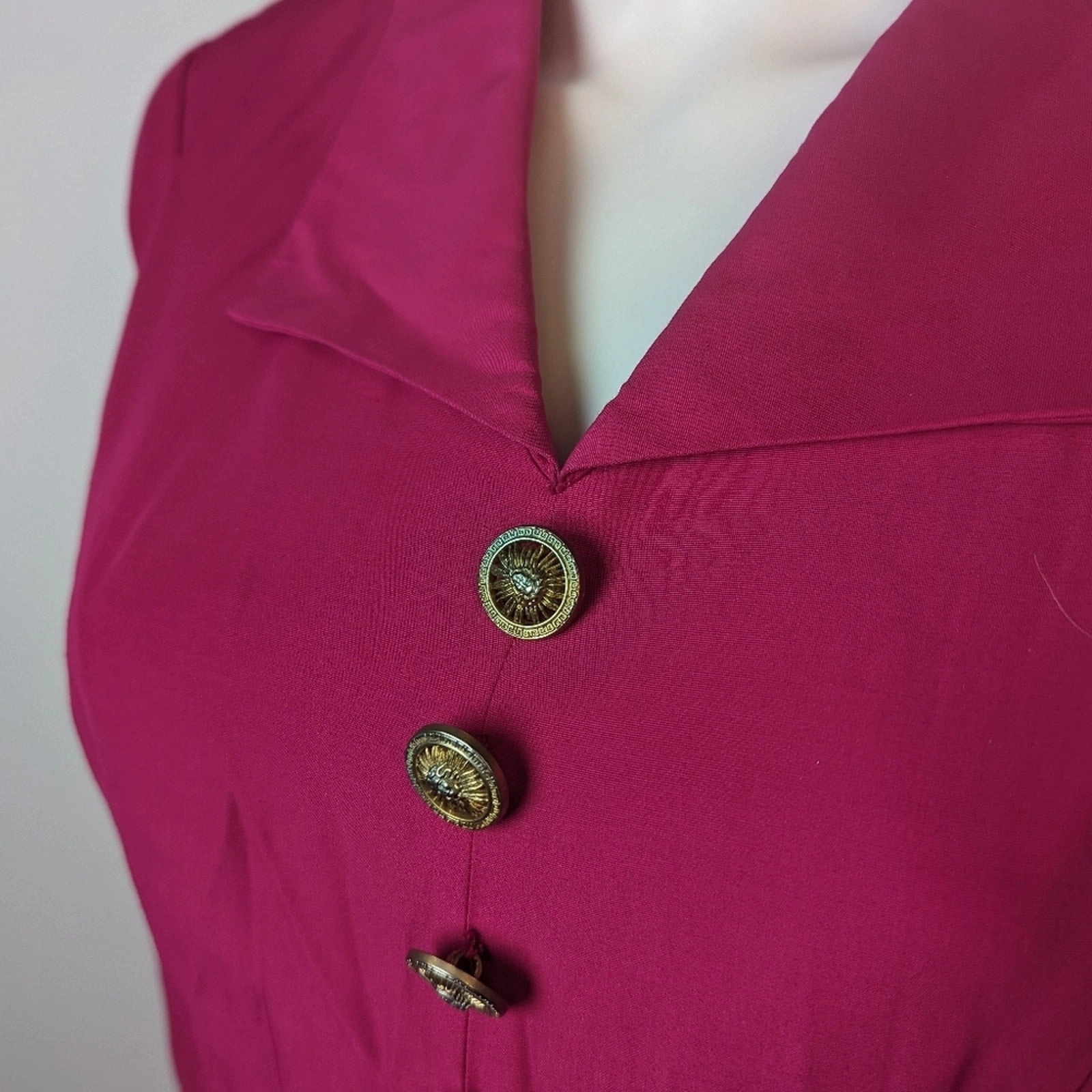 Vintage Hot Pink  Puff Sleeve Dress - Medium