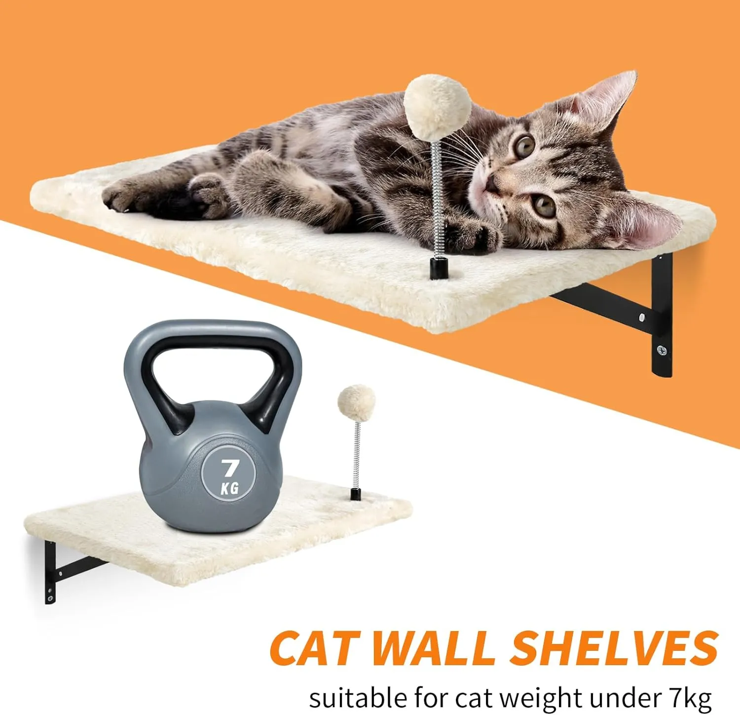 Wall-Mounted Cat Climber Set with Climbing Shelves, Perches, Bridge,Hammock,Scratching Board & Ball - 7 Pcs Wood Indoor Cat Furniture for Kittens Play (Beige)