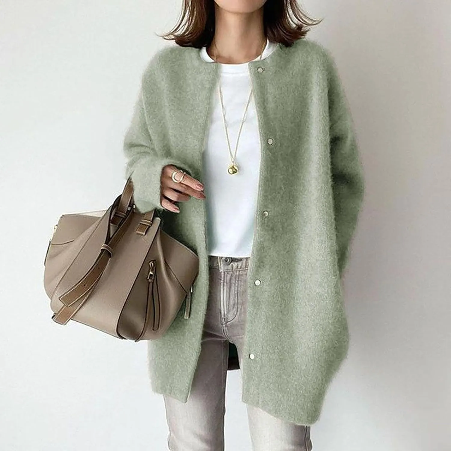 Warm Cardigans for Women Women's Korean Wool Coat Slim Trench Long Coat Fall Winter Elegant Round Ladies Short
