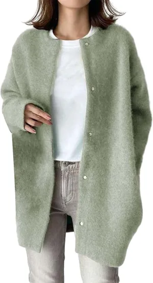 Warm Cardigans for Women Women's Korean Wool Coat Slim Trench Long Coat Fall Winter Elegant Round Ladies Short