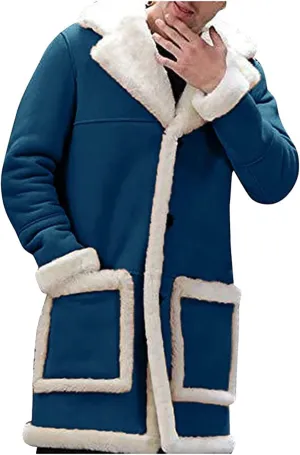 Warm Fleece Jacket for Mens Artificial Lined Hooded Retro Long Jacket Coat Winter Jackets for Men